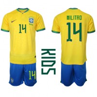 Brazil Eder Militao #14 Replica Home Minikit World Cup 2022 Short Sleeve (+ pants)